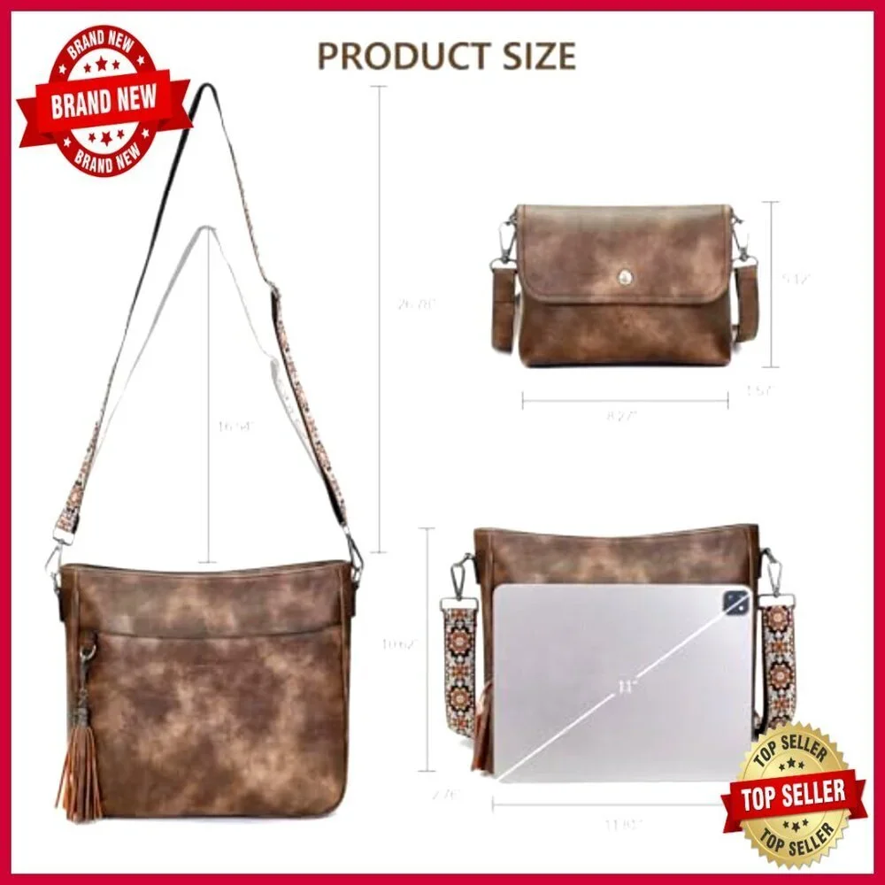 Vegan Leather Crossbody Bag Set with Adjustable Straps, Large Capacity
